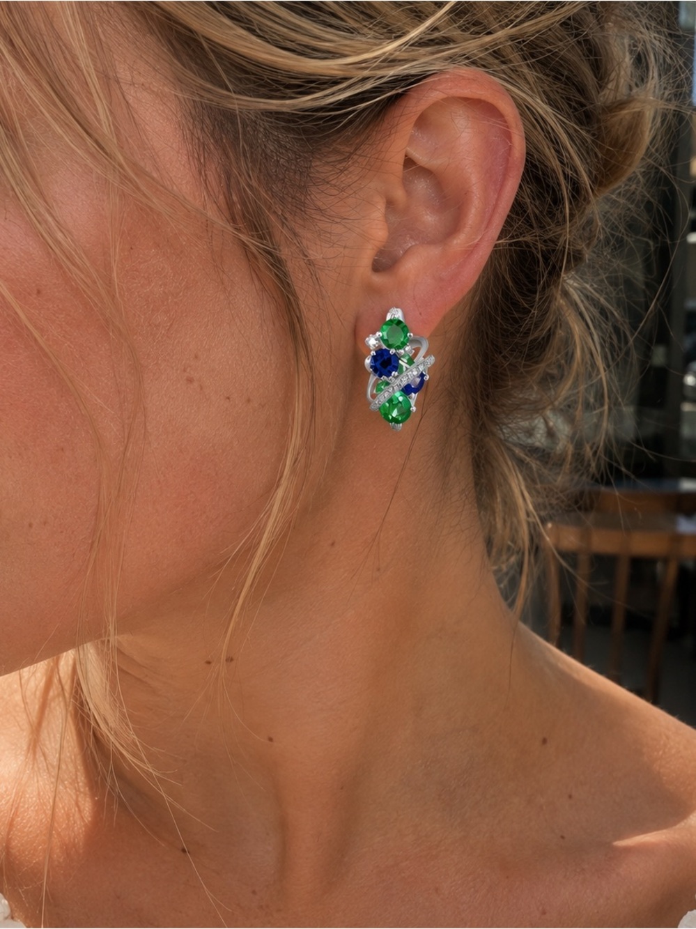 Elegant Green & Blue Zirconia Hoop  Drop Earrings - Women Jewelry